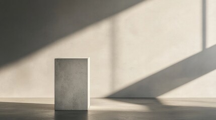 Poster - Minimalist stone pedestal showcasing soft shadow effects in a subtle indoor setting for artistic presentations and displays.