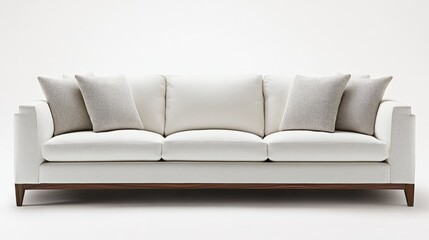 Poster - Contemporary white sofa in minimalist living room showcasing spacious wall design and elegant interior aesthetics