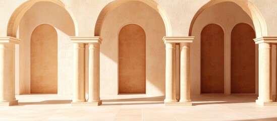 Poster - moorish architecture with elegant arches and columns creating a serene empty space ideal for text pl
