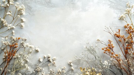 Poster - natural dried flowers on light textured background creating an elegant, serene composition ideal for