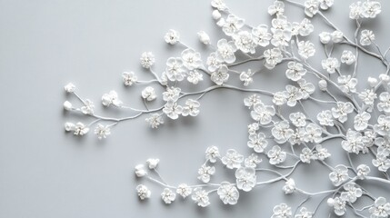 Poster - Delicate white blossoms on branches creating a serene natural backdrop for artistic and floral designs.