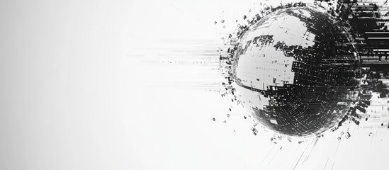 Poster - Monochrome sketch of a digital globe with abstract technology elements and space for text integration in design and advertising projects