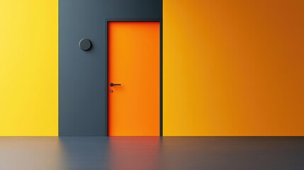 Poster - Modern Office Entrance Mockup with Vibrant Orange Door and Bold Color Contrast Ideal for Branding and Design Concepts