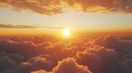 Poster - Vibrant sunset sky with fluffy clouds and warm orange hues symbolizing new beginnings and hope with ample space for text copy