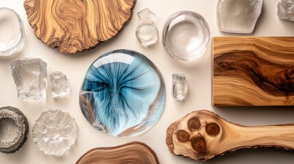 Poster - Artisan Wood and Glass Creations Showcasing Diverse Textures and Colors in an Elegant Arrangement