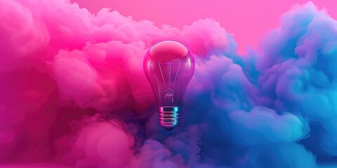 Poster - Light Bulb Surrounded by Colorful Smoke in Pink and Blue Hues