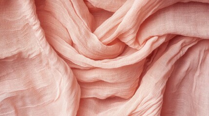 Poster - Textured coral cotton fabric background with soft wrinkles for elegant design and textile applications.