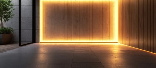 Poster - Minimalist Interior with LED Lighting and Organic Materials Ideal for Modern Design Concepts Empty Space for Custom Text