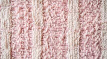 Poster - Soft pink and white woven fabric texture showcasing natural fibers in a harmonious pattern, ideal for design and textile applications.