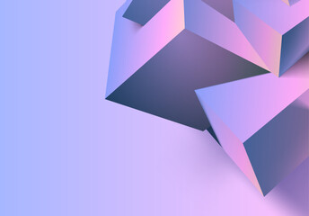 Poster - Abstract 3D background with mix of cubes. Geometric shapes intersecting in violet and pink y2k styled background