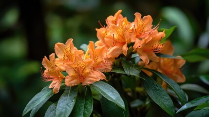 Poster - Lush Orange Blossoms Amidst Evergreen Leaves Creating a Stunning Natural Contrast in a Serene Garden Setting