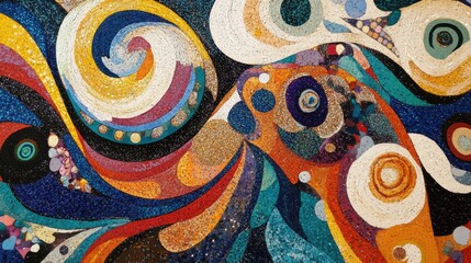Poster - Colorful background with abstract swirls, stars, and glitter elements, capturing the New Year's spirit.