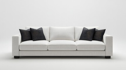 Poster - Stylish modern living room featuring a contemporary white sofa with decorative cushions and minimalist blank wall space for decor options