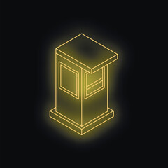 Poster - Isometric illustration of a glowing yellow security booth on black background, ideal for security, surveillance, and access control concepts