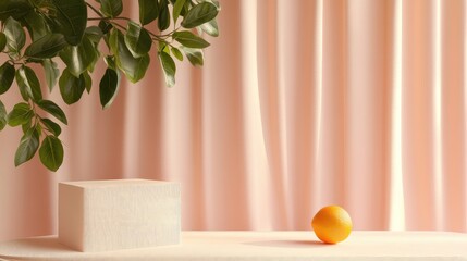 Poster - Elegant Soft Peach Fabric Background with Decorative Elements for Stylish Product Photography Display