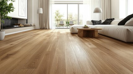 Poster - Bright and Airy Modern Living Room Featuring Light Wood Flooring and Minimalist Decor