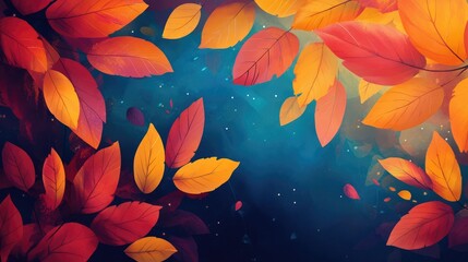 Poster - Vibrant autumn foliage creating a beautiful nature background with rich colors and soft bokeh effect for seasonal designs and projects