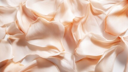 Poster - Delicate Soft Peach Rose Petals Layered on a White Background for Romantic Decorations