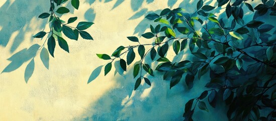 Poster - Green leaves in dappled sunlight creating a natural background texture with soft shadows and ample space for adding text or graphics