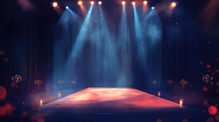 Poster - Concert stage setup illuminated by vibrant spotlights creating a captivating atmosphere for night performances and artistic showcases.