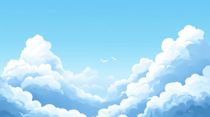 Poster - Blue Sky with Fluffy White Clouds and Clear Space for Text Ideal for Advertising and Promotional Designs