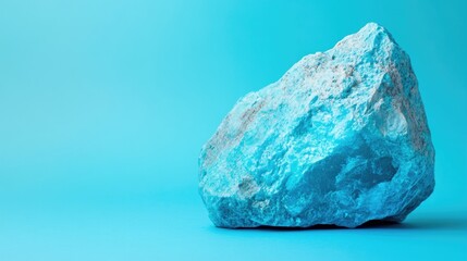 Poster - Turquoise stone showcasing rough and smooth textures against a solid blue background ideal for eco-friendly design and artistic concepts