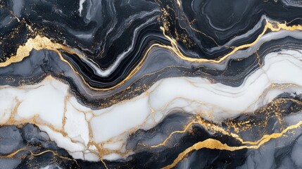 Poster - Abstract Marble Background in Black White and Gold with Fluid Lines for Contemporary Art Design and Elegant Decor