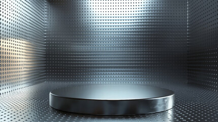 Poster - futuristic metallic podium in sleek, minimalist environment