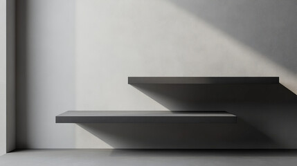 Poster - Minimalist modular shelf system on plain gray background