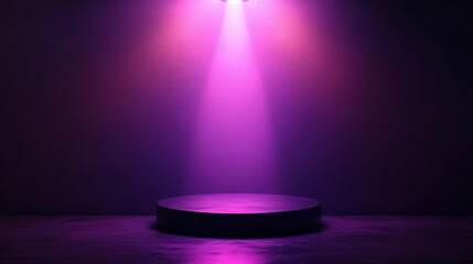 Poster - minimalist podium illuminated by purple light in dark space