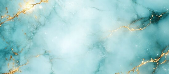 Poster - Elegant turquoise marble texture with shimmering gold accents ideal for luxury backgrounds and personalized text space.