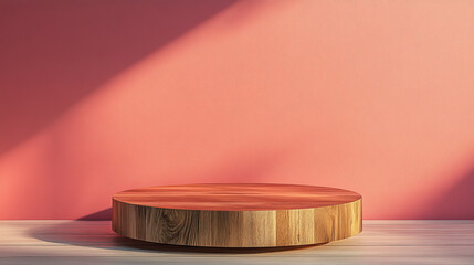 Poster - retro wooden podium on pastel coral background