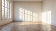 © NeuralNiche - Elegant minimalist room with abundant natural light highlighting design potential and spacious wooden flooring.