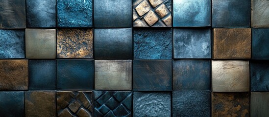 Poster - Mosaic of diverse steel metallic textures with empty space for personalized text or branding opportunities