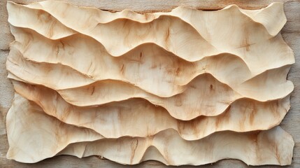 Poster - Textured natural veneer of sliced Poplar bark showcasing smooth waves and organic patterns in warm wood tones and organic design.