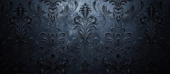 Poster - elegant dark damask background with intricate patterns and empty space for text or branding purposes