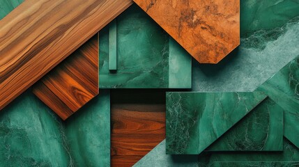 Poster - Geometric Background Design Featuring Natural Malachite and Wood Textures for Creative Projects