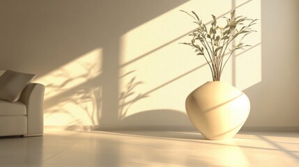 Wall Mural - Serene Minimalist Living Room Featuring Elegant Greek Style Vase with Natural Light and Soft Shadows