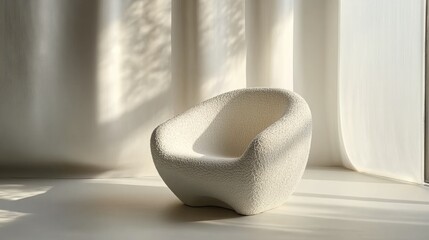 Poster - Contemporary Minimalist White Chair Showcasing Textured Design in Bright Sunlit Interior Space