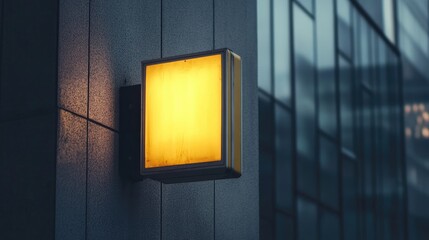 Poster - Urban security light against a modern building showcasing minimalist design and ambient lighting in an urban environment.