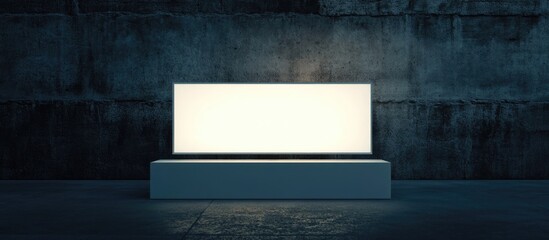Poster - Modern Advertising Display Stand with Illuminated Light Box at Point of Sale Featuring Empty Copyspace for Custom Text and Promotions