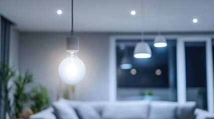 Poster - Contemporary Living Room Lighting Featuring Energy Efficient Bulb and Stylish Grey Ceiling Fixtures in Modern Interior Design