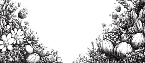 Poster - Monochrome Floral Doodle Spring Wallpaper with Blank Text Space for Creative Designs