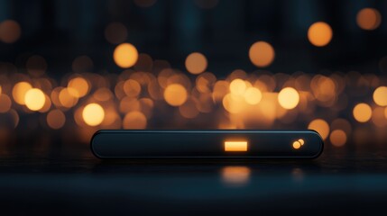 Poster - Modern office desk with search bar illuminated against an artistic bokeh background creating a warm and inviting workspace atmosphere