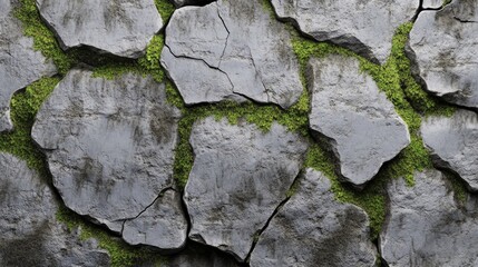 Poster - Gray Natural Stone with Moss Texture Abstract Close-Up Background for Use in Design and Graphic Projects