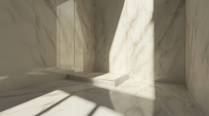 Fototapete - Luxurious minimalist shower design showcasing seamless glass partition and elegant marble finish for modern bathroom aesthetics