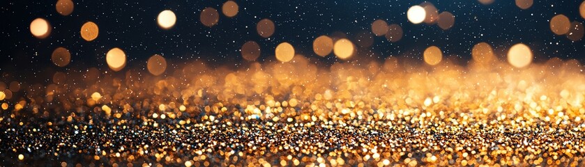 Poster - A beautiful display of sparkling golden bokeh lights on a dark background.