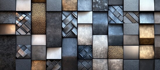 Poster - Mosaic of diverse metallic steel textures featuring ample blank space for customizable text or graphic content