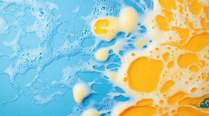 Poster - Vibrant Nature Background Featuring Yellow Foam on Serene Blue Water Surface