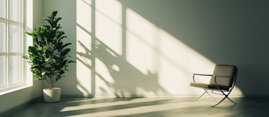 Poster - Bright and Serene Minimalist Office Interior with Natural Light and Empty Space for Text or Branding